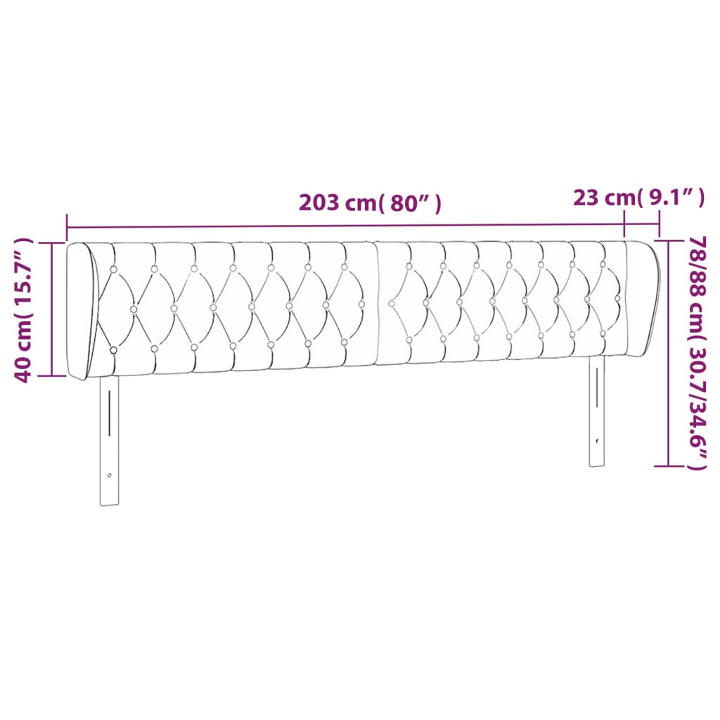 Kopfteil mit Ohren Hellgrau 203x23x78/88 cm Samt